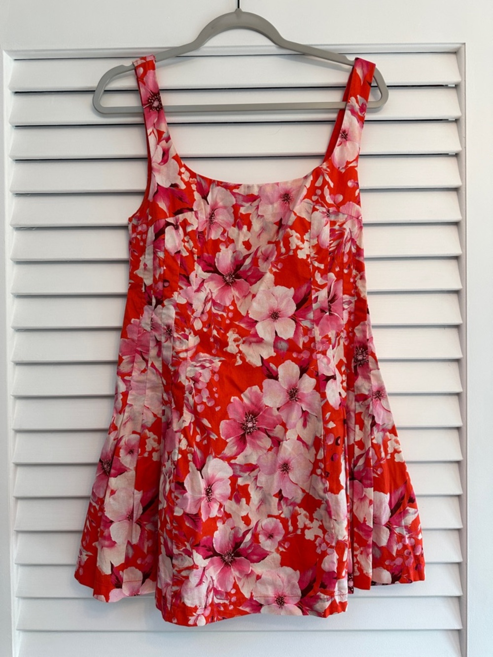 Olivaceous Red Floral Mini Dress with Pink Blooms
